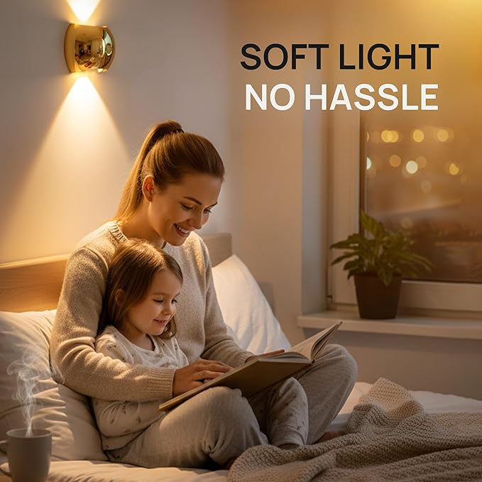 Battery Operated Wall Sconces Set of Two, Rechargeable Wireless LED Wall Lights — Motion Sensor, No Drill Magnetic Mount, 3 Modes, for Bedroom Hallway Stairs, Gold