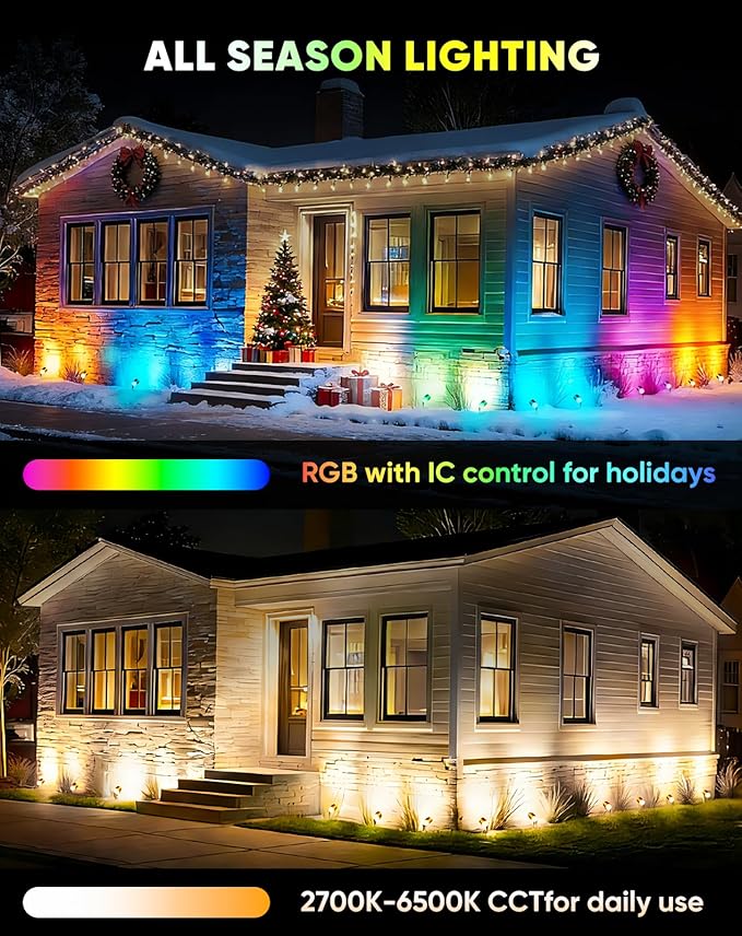 GZBtech Waterproof Landscape Spotlights, 24V RGB+IC+CCT Color Changing Outdoor Pathway Lighting, App&Remote Control Work with Alexa, Aluminum Dimmable LED Spot Light for Garden Yard Decor, 4 Pack