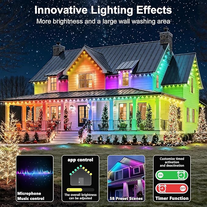 200FT Permanent Outdoor Lights Waterproof with Smart App Control Remote,DIY Scene Modes,Music Sync hronization,Eaves Lights for Garden Decor,Deck,Christmas