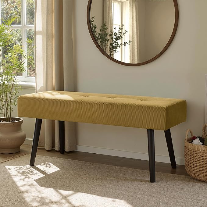 Entryway Bench - Bench for Bedroom, Modern Ottoman End of Bed, Corduroy Padded Benches for Living Room, Foyer, Mudroom, Hallway - 39" L x 14" W x 17" H