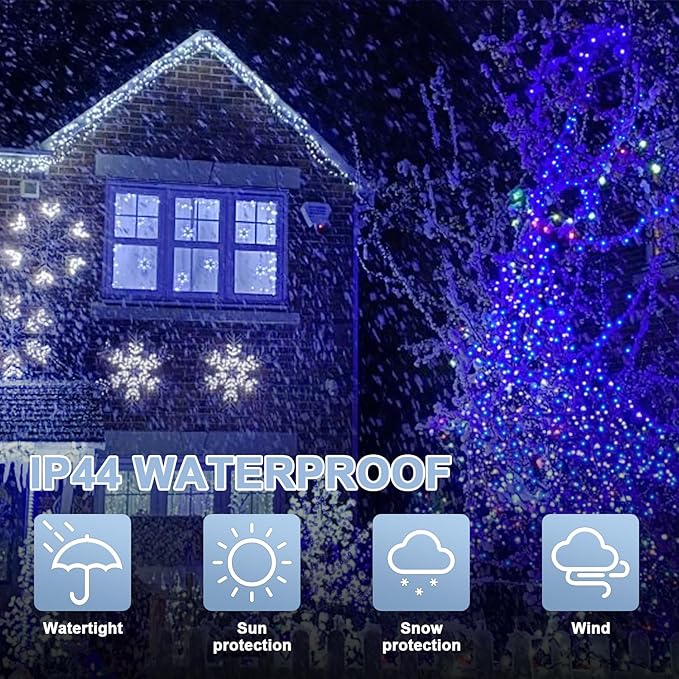 LAMPHOME 66FT 200 LED Blue White String Lights, 16 Modes Plug In Mini Fairy Lights, Waterproof Outdoor Christmas Lights for Hanukkah Xmas Tree Garland Bedroom Ocean Party July 4th Patriotic Decoration