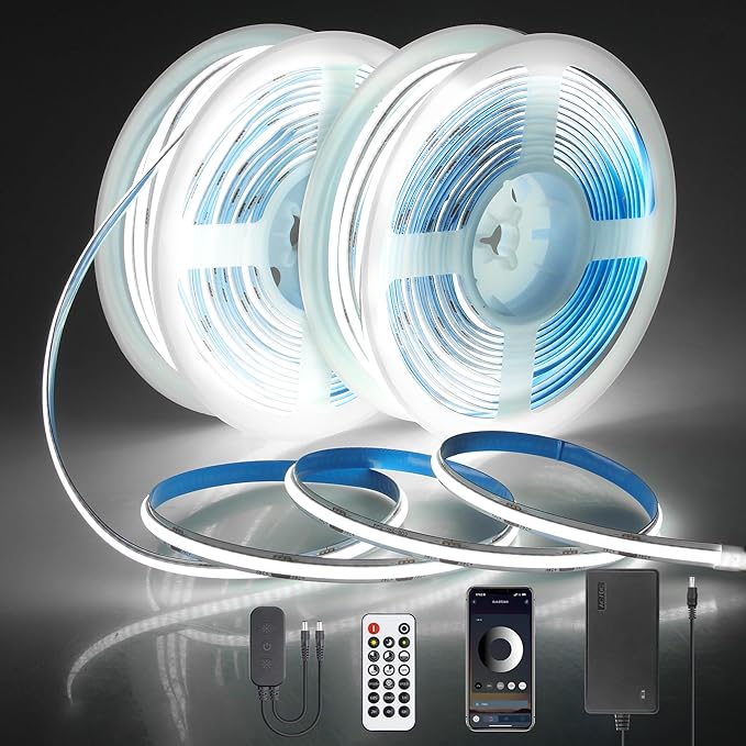 24V COB Led Strip Lights with Dam-Process 131.2FT White LED COB Light Strips for Bedroom 6500K Dimmable Flexible COB Light 480LED/M Hight Density LED Tape Light for Cabinet Party DIY Decor(40M/2roll)