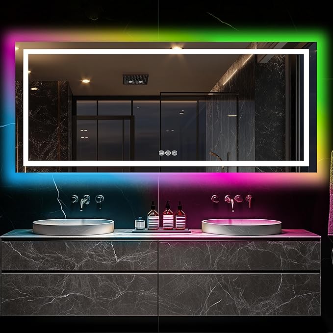 Antok 32"x 72" LED Bathroom Mirror with Lights, Anti-Fog, Dimmable, Lighted Vanity Mirror with Tempered Glass, Memory Function, 11 Light Modes, Safe Use, Horizontal, Vertical, Wall Mount