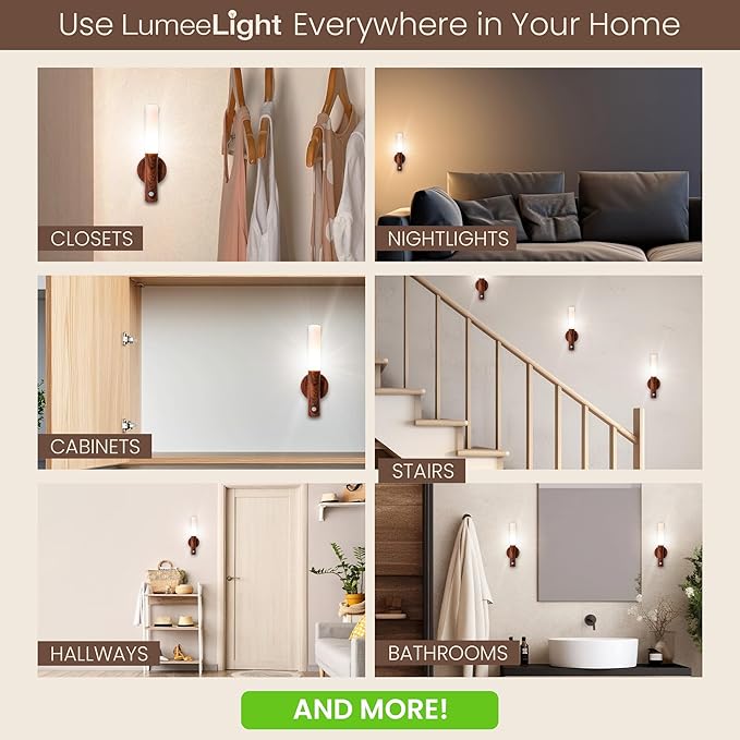 Motion Sensor Night Lights, Magnet Body Hallway Rechargeable LED Wireless Wall Sconces, Portable Decor Battery Powered Indoor Torch Lighting for Bedroom (Walnut 2PCS)