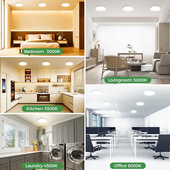 zemty 13 inch White LED Flush Mount Ceiling Lights, Dimmable 5 Color Temp (3000K-6500K), 24W 2400LM Bright Round Light Fixture for Kitchen/Bathroom/Bedroom/Office,1Pack