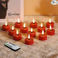 Eywamage Red Flameless Tealights with Remote Batteries, Flickering LED Tea Lights Votive Candles Proposal Decor Set of 12
