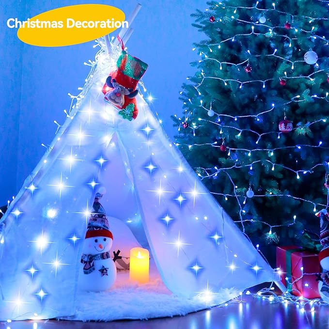 4 Pack 240LED Christmas Fairy Lights Battery Operated - 20FT Twinkle Lights with 2 Lighting Modes Indoor, Waterproof Led Fairy String Lights for Bedroom, Classroom, Dorm, DIY Decor, Blue & White