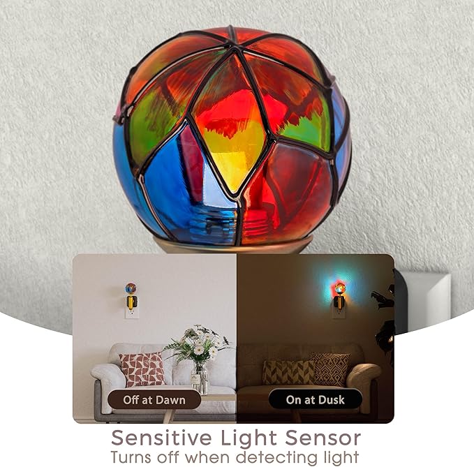 Briignite Night Lights Plug into Wall, Stained Glass Night Light with Dusk to Dawn Sensor, Dimmable Nightlight 0-100% Stepless Dimming, for Bathroom Bedroom Hallway, 3000K Warm White