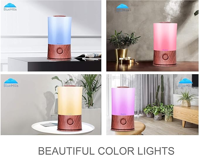 BlueHills Premium Set of Two Large 2000 ML XL Essential Oil Diffusers Humidifier Combo for Large Room Home with Décor LED Lights Great Gift – Value Pack of Dark Wood Grain.