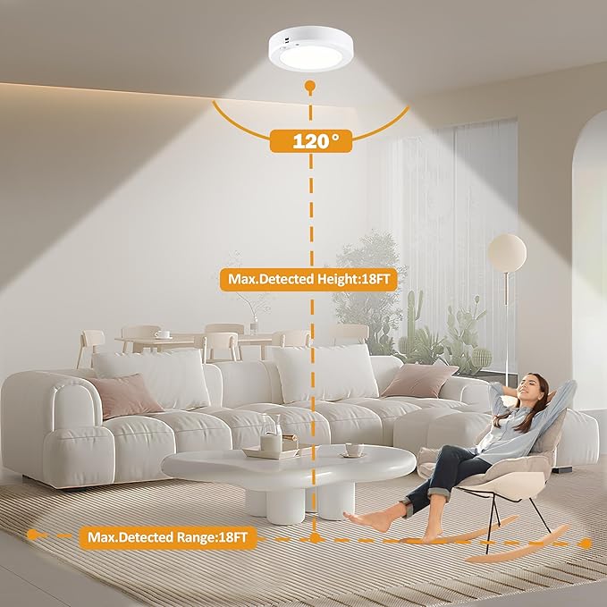 LIT-PaTH Battery Operated Motion Sensor Ceiling Light, 6.1inch 5000K Wireless Motion Light Indoor, 140 Lumens Battery Powered Cordless Lamps for Hallway Stair Laundry,2-Pack(Battery Not Included)