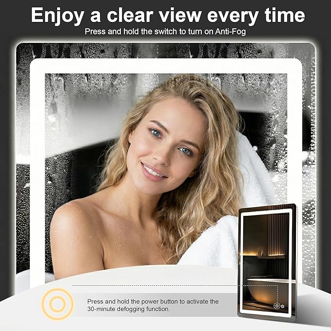 LED Bathroom Vanity Mirror with Light, 2pack 36"x24" Led Bathroom Vanity Mirror with Light for Wall, Anti-Fog, Dimmable 3 Colors, Memory Function, Backlit and Front Lit, Plug-in/Hardwired