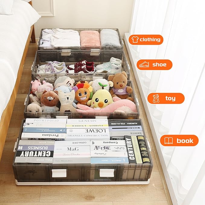 2-Pack Under Bed Storage Containers with Wheels - Stackable, Foldable Plastic Storage Boxes with Lids for Clothes, Shoes, Blankets - Perfect for Bedroom Organization and Dorms