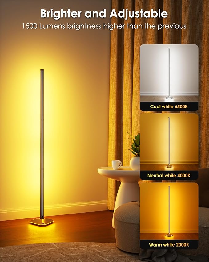 KFM 2PCS Corner Floor Lamp, LED Corner Lamp with App and Remote Control, Modern Floor Lamp with Music Sync and Illuminated Base, Color Changing Standing Lamp for Bedroom Living Room