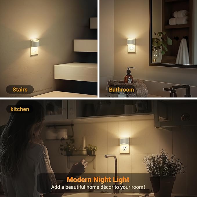 JandCase LED Night Lights Plug into Wall 2 Pack, Automatic Night Light, Dusk to Dawn Sensor Nightlight, 0-100LM Brightness Adjustable Nightlight for Kids Bedroom Hallway Kitchen