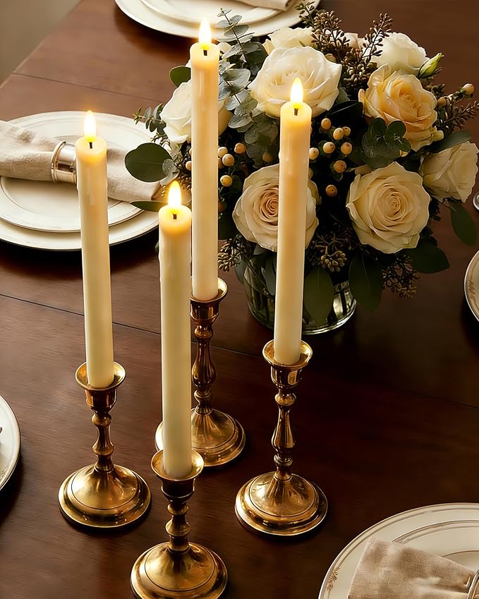9.6" Rechargeable Flameless Taper Candles with Remote and Timer, Ivory LED CandleSticks, 2 Pack Long Taper Candles Battery Operated for Window, Table, and Mantel Decor