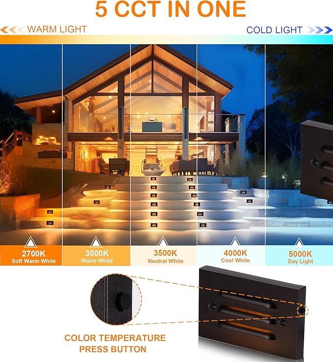 CLOUDY BAY 4 Inch 5CCT 12V 4W Low Voltage LED Step Light with Horizontal Louvered Faceplate for Steps Decks Stairs,Outdoor Stair Lights,Wet Locations,6 Pack,Oil Rubbed Bronze