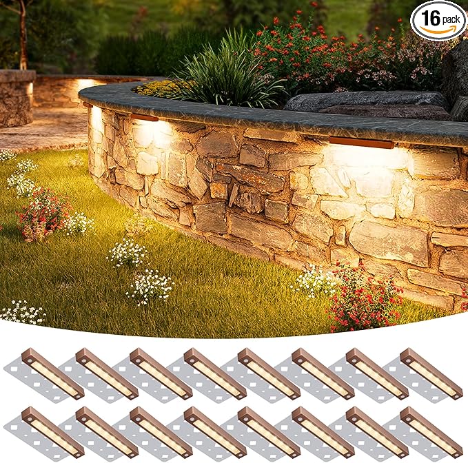 VOLISUN 16 Pack 7 Inch Retaining Wall Lights, Waterproof LED Hardscape Lighting, Cuttable Low Voltage Landscape Lighting, 12V Paver Lights, 3W Outdoor Step Lights, 2700K Soft White, ETL