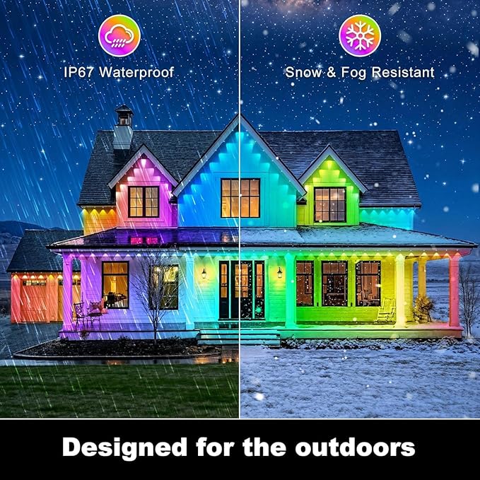 200FT Permanent Outdoor Lights Waterproof with Smart App Control Remote,DIY Scene Modes,Music Sync hronization,Eaves Lights for Garden Decor,Deck,Christmas