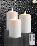 3"x5" Flickering Flameless Candles with Remote Timer, Real Wax, White Pillar Candles, Set of 3 Large LED Battery Operated Candles for Home, Fireplace, Centerpiece, Rustic and Farmhouse Decor