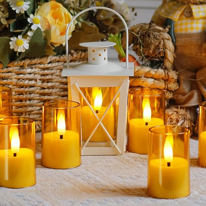 Flameless Small Tea Light LED Candles, Acrylic Battery Operated Votive 1.7" x2.5" with Remote Control and Timer, Tealight Amber Flickering Warm Light Pack of 8 Electric Long Lasting