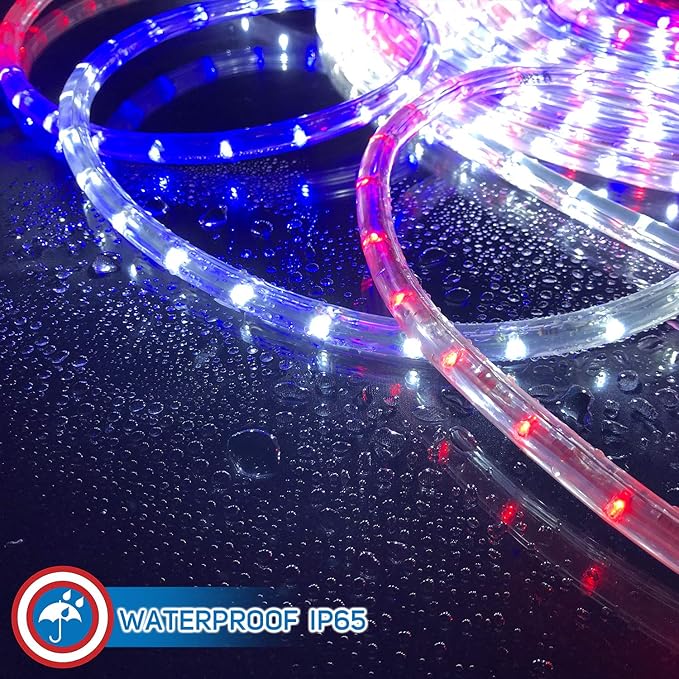 Russell Decor 80ft Patriotic Rope Lights for Patriotic 4th of July Memorial Day Decor Party Outdoor House Decorative RV Camping Lighting Trees Patio Deck Flexible Lights (Red White Blue)