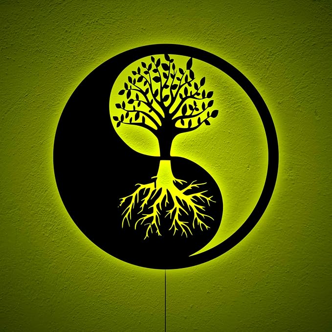SAFESYZ Meditation Tree Wall Art with LED Lights, Yoga Room Decoration, Tree Inside Yin Yang Wall Sign, Yin Yang Decor, Home Office Decoration, Birthday Xmas Christmas Gifts, RGB 16 Colors Changing