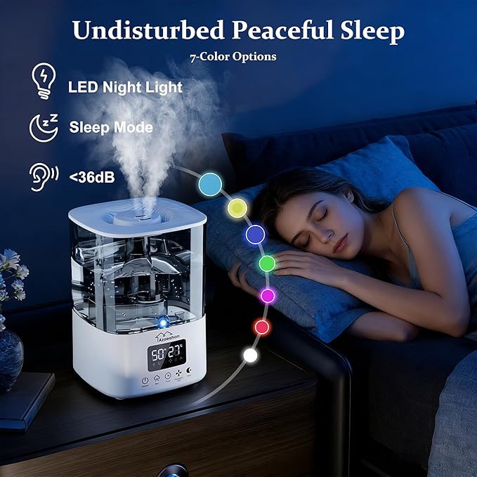 Smart Humidifiers for Bedroom, Top Fill 4L Cool Mist Air Humidifier for Large Room, Essential Oil Diffuser App Control, Fast Symptom Relief, Nightlight, 12H Quiet Runtime for Baby, Plant