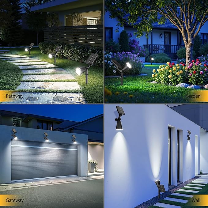 Solar Spot Lights Outdoor, 1000LM Big Adjustable Solar Lights Outdoor Waterproof, 2-in-1 Solar Powered Spotlights Landscape Lighting for Garden, Yard, Pathway, Tree, Flag (4P, Cool White)