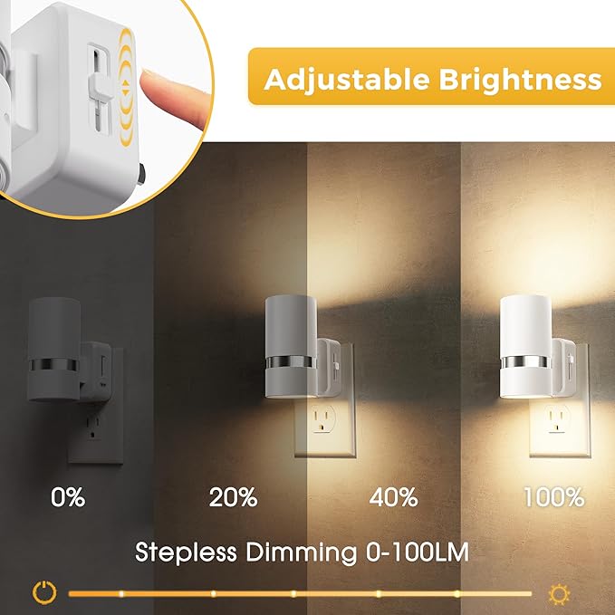 L LOHAS LED Night Lights Plug into Wall, Plug in Night Light with Light Sensor, Dimmable 0-100LM, Soft White 3000K, Wall Sconce-Style Design Night Light for Bedroom, Hallway, Stairs, 2 Pack