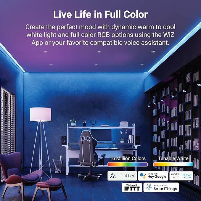 HALO 4” Smart Wi-Fi Canless LED Light Powered by WiZ Pro, Dimmable Full Color w/Adjustable Gimbal, SpaceSense, Smart Home-Ready - RAWZC409