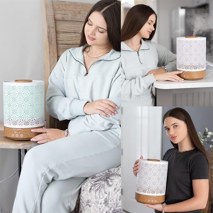 BlueHills Premium 2500 ML Set of 2 Extra Large Essential Oils Diffusers for Big Rooms High Mist Output XL Huge Capacity Adjustable Cool Mist Great Gift – Wood Grain and a Design
