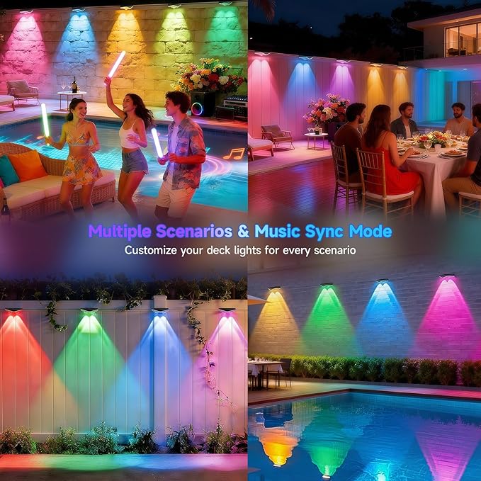 Fence Lights Outdoor 16 Packs,Smart RGB Fence Lighting with APP&Remote Control,IP67 Waterproof Fence Lights,DIY Scene Modes,LED Light for Fence,Patio,Yard,Garden(100ft)