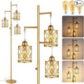 ROTTOGOON 68" Gold Floor Lamp, Dimmable Industrial Floor Lamps for Living Room, 3 Light Rustic Standing Tall Lamp Including 3 PCS 6W E26 Bulbs, Farmhouse Tree Floor Lamp for Bedrooms, Office, Bar