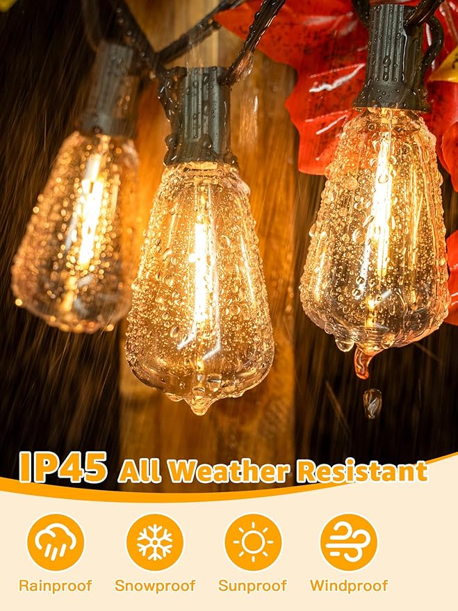 Outdoor String Lights Dimmable with Remote, 150 FT Outdoor Lights with 2 Timer and 3 Mode, Waterproof & Shatterproof Patio Lights, 2200K Energy Saving String Lights 4 Spare Bulbs for Patio Yard