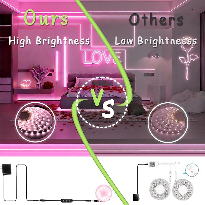 Pink 10 Foot Led Lights Strip Valentines Day Decor Rope Lights Easy DIY Princess Bedroom Cuttable Strip Lights for Baby Room Bathroom Living Room Kitchen Ceiling Wall Vanity Mirror Decoration