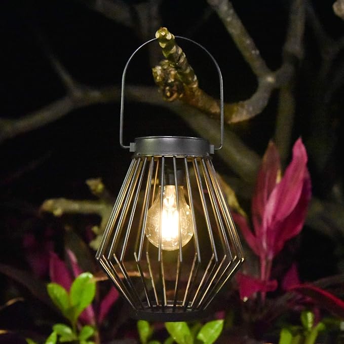 Solar Hanging Lantern Outdoor Waterproof, Metal Decorative Light with LED Bulb, Solar Powered Tabletop & Balcony Lighting – Garden Decor for Yard, Patio & Porch, Gift for Mom & Grandma