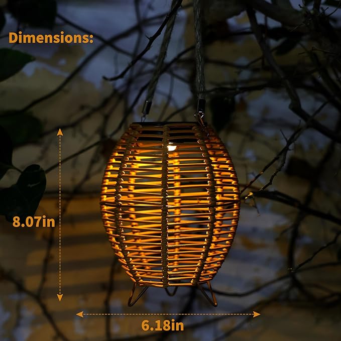 Outdoor Rattan Lanterns, Decorative Hanging Lights for Patio Garden Backyard （Two Pack）(Style 3)
