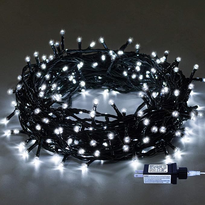 Indoor Christmas String Lights - 220 LEDs 82ft/25m 8 Modes End-to-End Plug in Outdoor Waterproof Decorative Fairy Twinkle Halloween Light for New Year/Tree/Wedding/Thanksgiving Day/Patio - Cool White