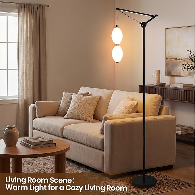 Modern Floor Lamp for Living Room, Standing Corner Lamp with Double Gourd Shade, Dimmable Color Changing Living Room Lamp with Built-in Light Source