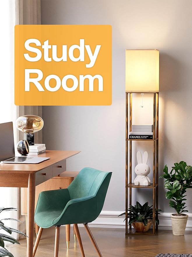 PARTPHONER Floor Lamp with Shelves for Living Room 2 Pack, Shelf Floor Lamp with 3 CCT LED Bulb, Corner Display Standing Column Lamp Etagere Organizer Tower Nightstand for Bedroom, Rustic Brown