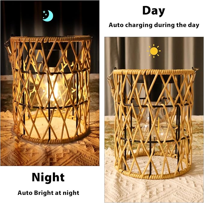 Hanging Solar Lanterns Outdoor Waterproof, 2 Pack Rattan Solar Hanging Lights, Outdoor Lamp Decorations for Yard Garden Pathway Patio Pathway Proch Table Decor