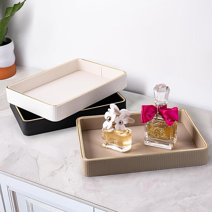 Perfume Tray Valet Tray Night Stand Bedside Organizer| Perfume Organizer Catchall| Perfume Trays for Dresser Vanity Tray for Dresser Countertop| Perfume Holder Nightstand Organizer Women (Beige)