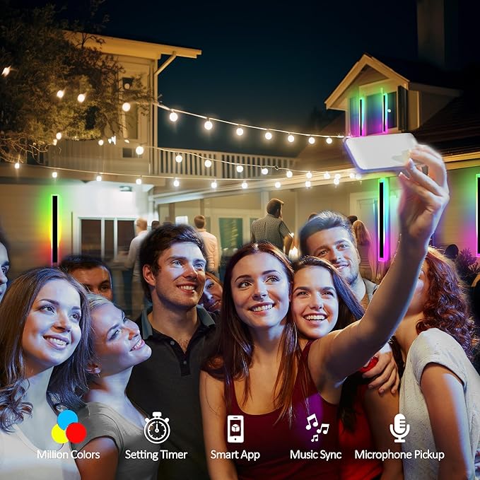 ASLONG 1PC 12In LED RGBW Wall Light with APP Control, IP66 Waterproof Smart RGB LED Wall Mount Lighting Fixture, Color Changing Ambient Light Exterior Wall Sconce for Outdoor Indoor Room Decor (1Pack)