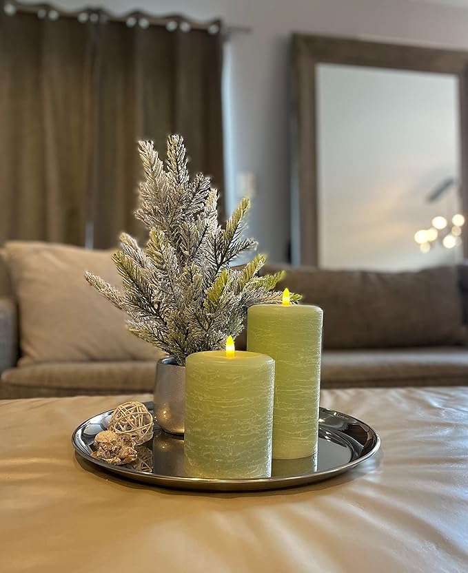LumiPur Signature Natural Glow Flickering Flameless LED Wax Pillar Candle (3.5" x 5", Sage Green)