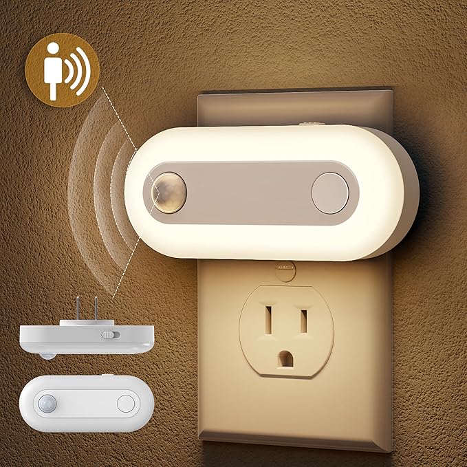 Plug-in LED Night Light with Motion Sensor & Dusk to Dawn Sensor, Dimmable Warm White Nightlight 30-100LM Adjustable Sleep Night Lights Plug Into Wall for Bedroom, Bathroom, Stairs, Hallway, 2 Pack