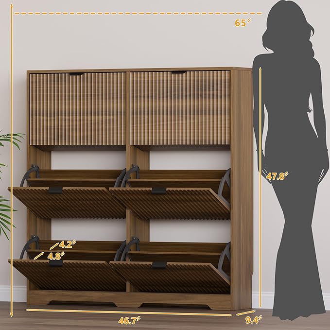 Large Shoe Cabinet for Entryway, Tall Narrow Shoe Storage Cabinet with 6 Flip Drawers and Adjustable Shelves, Shoe Rack Cabinet Organizer for Hallway, Foyer, Small Apartment