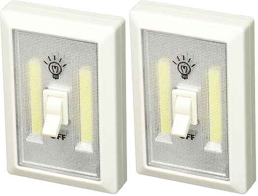 Promier TV207805 COB LED Switch Light, 2 Count, White, Push Button Actuator, Manual Operation