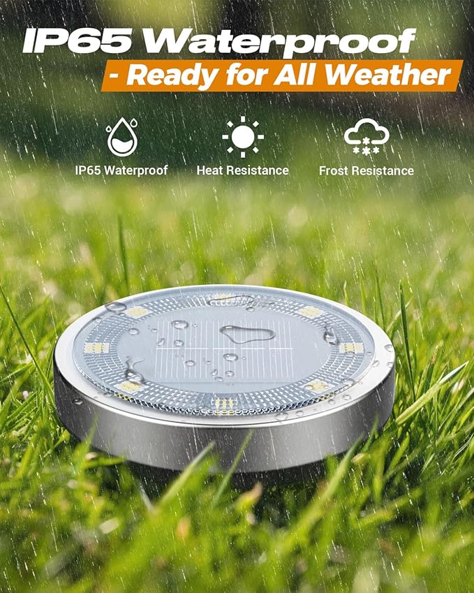 btfarm 12 Pack Solar Lights Outdoor, 8 LED Solar Ground Lights IP65 Waterproof Flat Solar Disc Light, Pathway Lights for Garden Lawn Patio Yard Path Landscape, Warm White