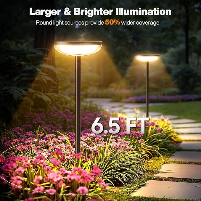 Solar Pathway Lights Outdoor, 6 Pack Tall Solar Garden Lights Waterproof for Yard Flower Bed Patio Path Walkway Driveway Outside Decor Landscape Lighting