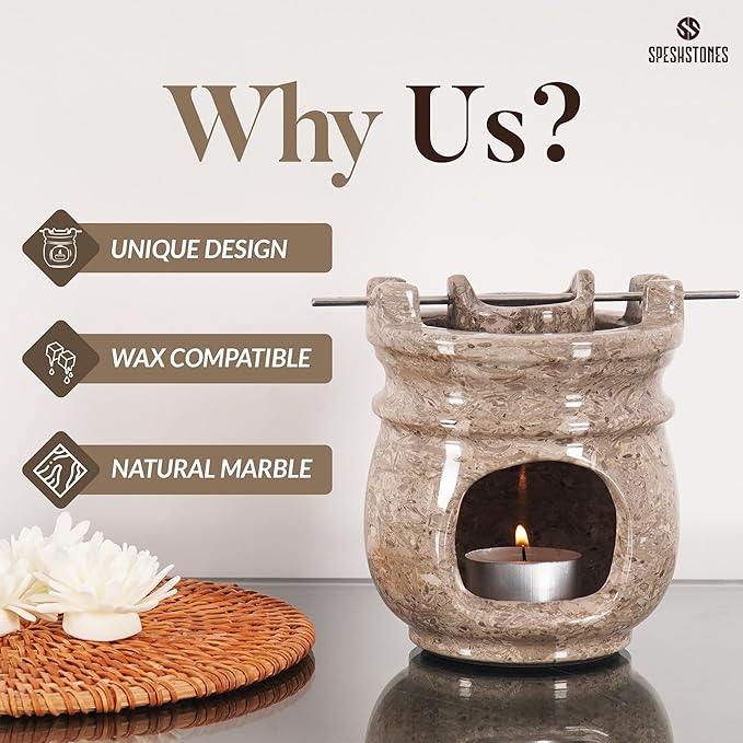 Marble Essential Oil Burner for Scented Oil 4.5 Inch Oceanic Wax Melt Warmer & Tealight Candle Holder for Home Decor, Stone Aromatherapy Diffuser for Office and Room Fragrance